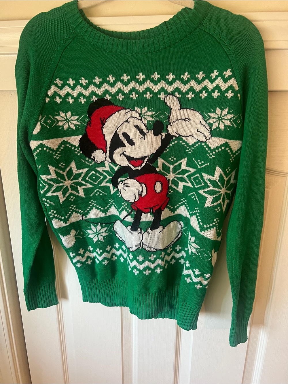 Disney Green Mickey Mouse Holiday Crewneck Sweater